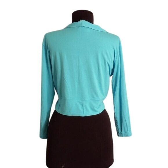 Bali Batiks Size S Cropped Cardigan Bolero Shrug Blue Open Front Top Long Sleeve - Picture 8 of 9